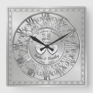 Horloge Carrée Cadeau personnalisé 25h Mariage d'argent Anniversa