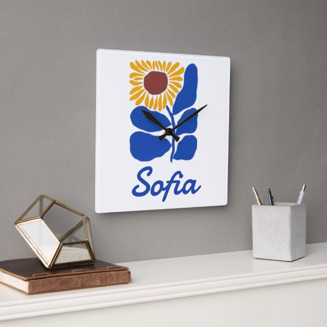 Horloge Carrée Cadeau personnalisé avec nom personnalisé Fleur de (Bureau)