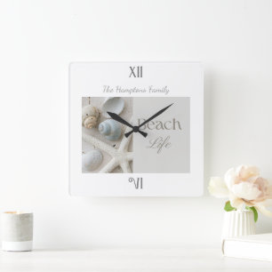 Horloge Carrée Cadeau personnalisé de coquillages côtiers pour ma
