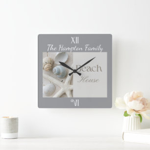 Horloge Carrée Cadeau personnalisé de coquillages côtiers pour ma