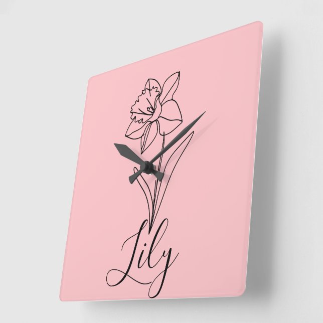 Horloge Carrée Cadeau personnalisé de fleur de naissance du Narci (Angle)