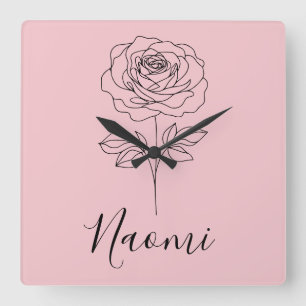 Horloge Carrée Cadeau personnalisé de juin Rose de naissance pour