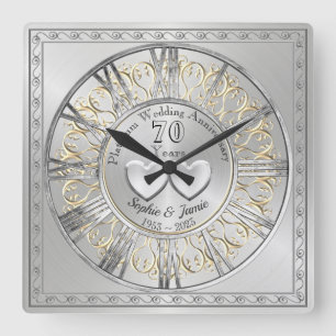 Horloge Carrée Cadeau Personnalisé Mariage Platine Anniversaire