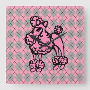 Horloge Carrée Cadeau Poodle Rose Rétro Français