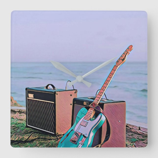Horloge Carrée Cadeau pour ami guitariste (Recto)