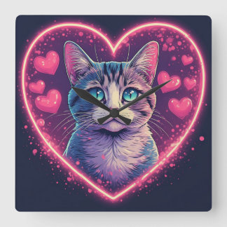 Horloge Carrée Cadeau pour amoureux romantique des chats | Animal