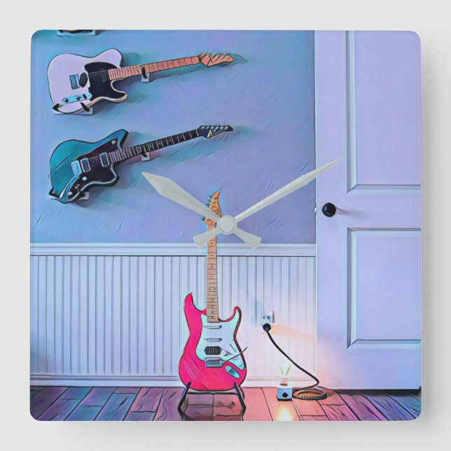 Horloge Carrée Cadeau pour mari guitariste (Recto)