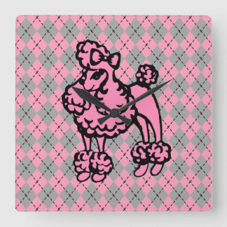 Horloge Carrée Cadeau Retro Pink French Poodle