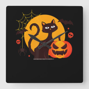 Horloge Carrée Cadeau Spider Halloween Black Cat Spider Citroui