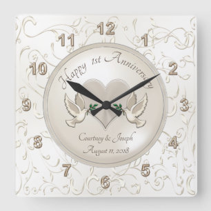 Horloge Carrée Cadeaux de 1 anniversaire d'an pour l'épouse et l