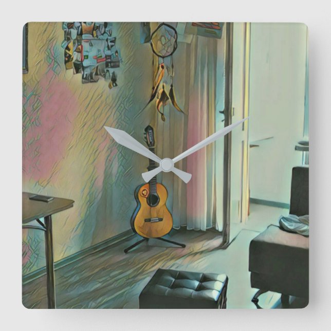 Horloge Carrée Cadeaux de guitare pour elle (Recto)