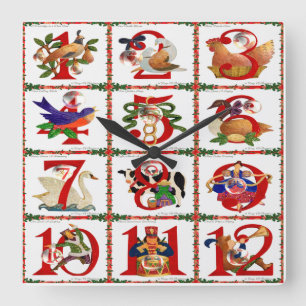 Horloge Carrée Cadeaux d'impression de courtepointes des 12 jours