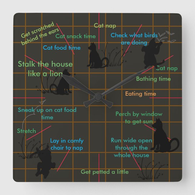 Horloge Carrée Cadeaux drôles mignons de chat d'activités de (Recto)