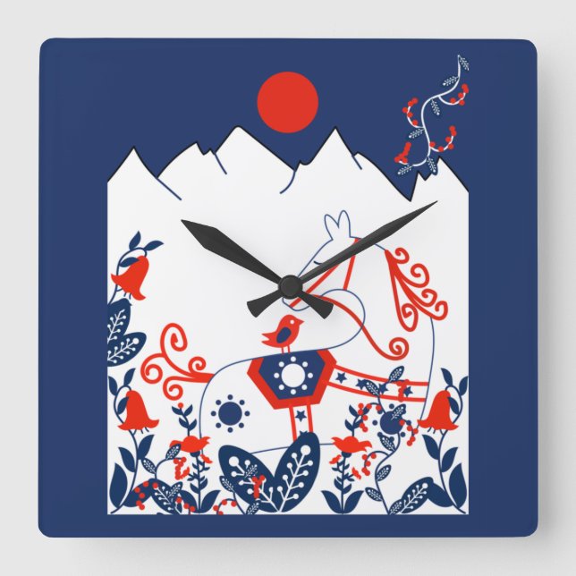 Horloge Carrée Cadeaux Suédois Et Finlandais D'Art Populaire (Recto)