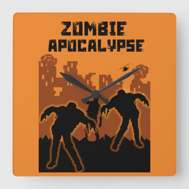 Horloge Carrée Cadeaux Zombie Apocalypse (Recto)