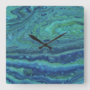 Horloge Carrée Cadran abstrait vert bleu clair Wabash 3