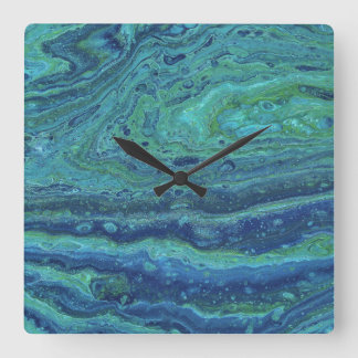 Horloge Carrée Cadran abstrait vert bleu clair Wabash 3