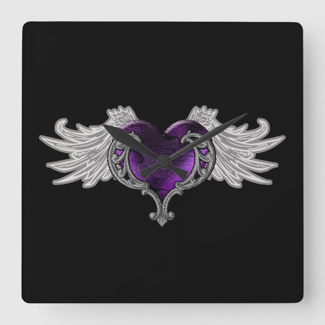 Horloge Carrée Cadran de l'horloge murale Goth Purple Heart avec  (Recto)