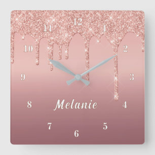 Horloge Carrée Cadran de montre Paillettes Or Rose Cadeau Personn