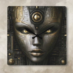 Horloge Carrée Cadran de visage extraterrestre métallique