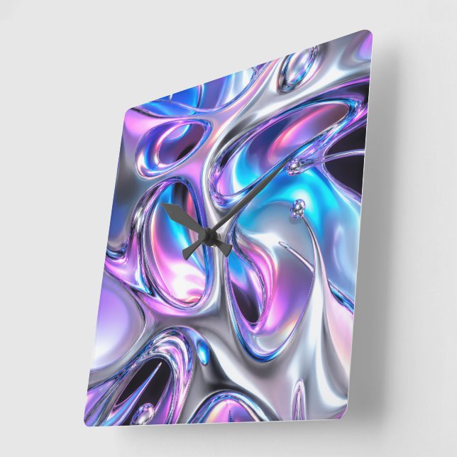 Horloge Carrée Cadran mural abstrait iridescent (Angle)