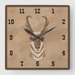 Horloge Carrée Cadran mural carré de l'antilope pronghorn du Sud-