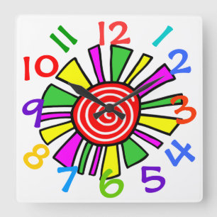 Horloge Carrée Cadran mural coloré pour chambre d'enfant