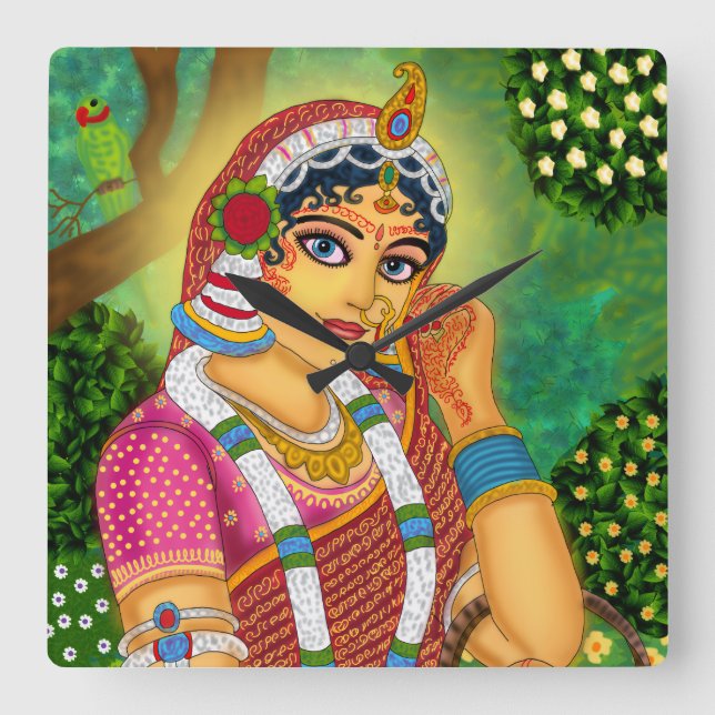 Horloge Carrée Cadran mural de la déesse Radha (Recto)