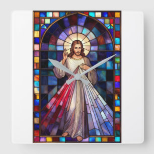 Horloge Carrée Cadran mural Jésus de la Miséricorde divine