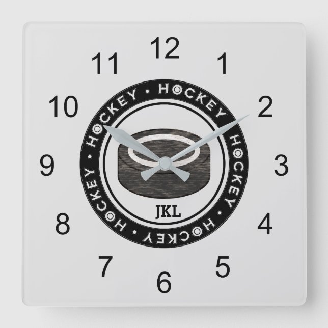 Horloge Carrée Cadran mural monogrammé en forme de palet de hocke (Recto)