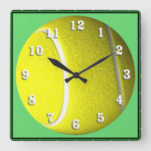 Horloge Carrée Cadran mural sport balle de tennis chiffres blancs