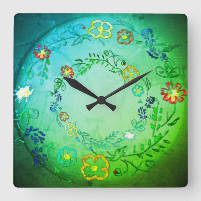 Horloge Carrée Cadran mural style de fleurs (Recto)