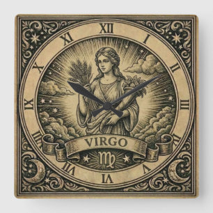 Horloge Carrée Cadran mural vintage zodiaque Vierge