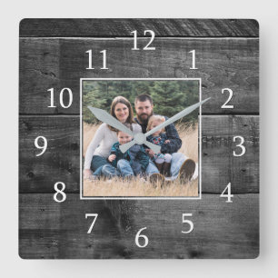 Horloge Carrée Cadre de photo de famille en bois noir rustique po