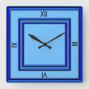 Horloge Carrée Cadre double bleu 4 chiffres noirs
