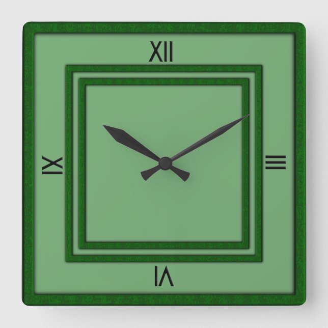Horloge Carrée Cadre double vert 4 chiffres noirs (Recto)