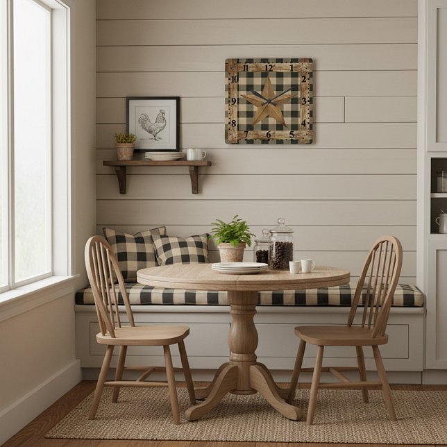 Horloge Carrée Cadre en bois et étoile (Créateur téléchargé)