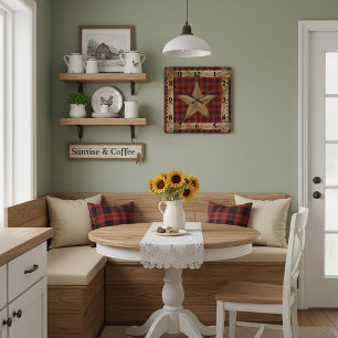 Horloge Carrée Cadre en bois et étoile