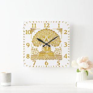 Horloge Carrée Cadre feutré pour Bouddha d'or