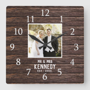 Horloge Carrée Cadre photo en bois personnalisé pour anniversaire