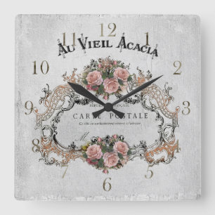 Horloge Carrée Cadre vintage français avec roses