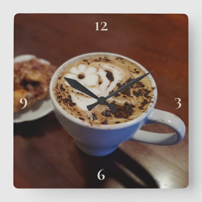 Horloge Carrée Café Art Café Latte Coffee Cup Rustique (Recto)