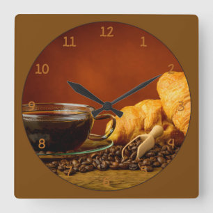 Horloge Carrée Café et Croissant