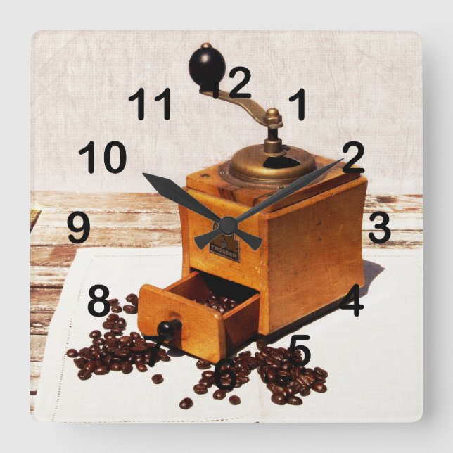 Horloge Carrée café mill witee coffee beans (Recto)