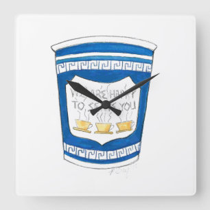 Horloge Carrée Café NYC Blue Greek Diner heureux de vous servir