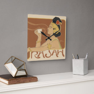 Horloge Carrée Café Rajah Art Nouveau vintage, Dame avec café