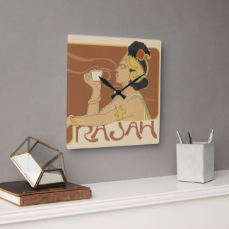 Horloge Carrée Café Rajah Art Nouveau vintage, Dame avec café