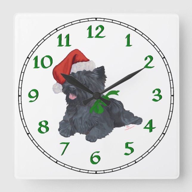 Horloge Carrée Cairn Terrier Noël (Recto)