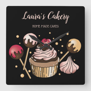 Horloge Carrée Cakes & Sweets Cupcake Accueil Boulangerie Laisser
