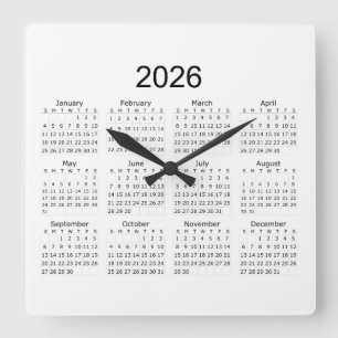 Horloge Carrée Calendrier Minimaliste Simple 2026